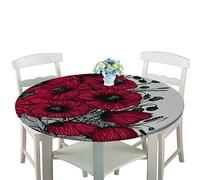 Fansu Manteles de Mesa Redonda de Tela, Impermeable Antimanchas Comedor Flores Acuarela Impresión Decorar Manteles para Cocina/Cena/Picnic Decoración (Rojo 8,200cm)