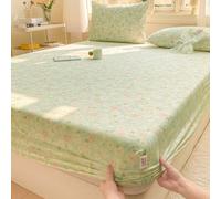 FANSU Microfibra Sabana Bajera, Elástica Modern Style Sabana Bajera, Cómoda y Suave Juego de Sabanas para Camas Individuales y Dobles (Flores Verdes,180x200cm)