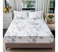 FANSU Microfibra Sabana Bajera, Elástica Sabana Bajera con 2 Fundas de Almohada, Hojas y Flores Vintage Juego de Sabanas para Camas Individuales y Dobles (Azul-Rosa 1,90x200cm)