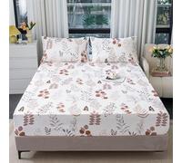 FANSU Microfibra Sabana Bajera, Elástica Sabana Bajera con 2 Fundas de Almohada, Hojas y Flores Vintage Juego de Sabanas para Camas Individuales y Dobles (Blanco-Rosa,200x200cm)