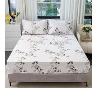 FANSU Microfibra Sabana Bajera, Elástica Sabana Bajera con 2 Fundas de Almohada, Hojas y Flores Vintage Juego de Sabanas para Camas Individuales y Dobles (Caqui-Café,120x200cm)