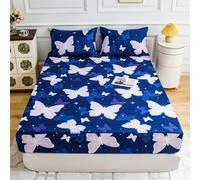 FANSU Microfibra Sabana Bajera, Elástica Sabana Bajera con 2 Fundas de Almohada, Impresión 3D Juego de Sabanas para Camas Individuales y Dobles (Mariposa Azul,120x200cm)