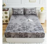 FANSU Microfibra Sabana Bajera, Elástica Sabana Bajera con 2 Fundas de Almohada, Impresión 3D Juego de Sabanas para Camas Individuales y Dobles (Bambú Gris,200x200cm)