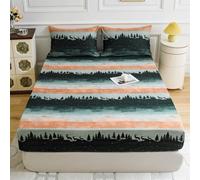 FANSU Microfibra Sabana Bajera, Elástica Sabana Bajera con 2 Fundas de Almohada, Impresión 3D Juego de Sabanas para Camas Individuales y Dobles (Bosque Verde,180x200cm)