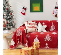 Fansu Navidad Funda de sofá Toalla, Arbol de Navidad Manta Sofa Plaid para Cama Funda Protectora de Sofás Toalla Cubre Sofà Cubierta de Sofá para Hogar (Rojo Blanco,3 plazas Plus(180x340cm)
