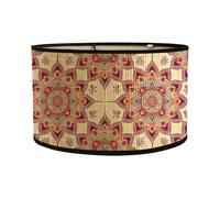 Fansu Pantalla de Lámpara de Mesa,Pantallas de Lámpara de Bambú,Cubierta de Lámpara de Tambor Estampado de Mandalas Vintage,Cilíndrica Lámpara de Pie para Mesita de Noche (flor mandala roja)