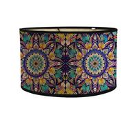 Fansu Pantalla de Lámpara de Mesa,Pantallas de Lámpara de Bambú,Cubierta de Lámpara de Tambor Estampado de Mandalas Vintage,Cilíndrica Lámpara de Pie para Mesita de Noche (flor azul violeta)