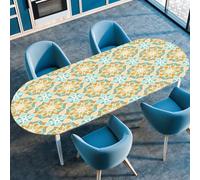 Fansu Patrones Modernos Mantel Ovalado de Elástica Ajustada Protector de Mesa con Bordes,Manteles Antimanchas Lavable Decorativo para Fiestas de Picnic (Beige,91 x 152cm)