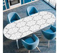 Fansu Patrones Modernos Mantel Ovalado de Elástica Ajustada Protector de Mesa con Bordes,Manteles Antimanchas Lavable Decorativo para Fiestas de Picnic (Geométrico,114 x 142cm)