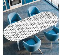 Fansu Patrones Modernos Mantel Ovalado de Elástica Ajustada Protector de Mesa con Bordes,Manteles Antimanchas Lavable Decorativo para Fiestas de Picnic (Blanco,107 x 183cm)