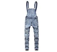 Fansu Peto Jeans Monos Hombres, Denim Jeans Bib Overoles Pantalón Vaqueros de Mono para Hombre Pantalones de Bolsillo Rotos Mezclilla Jumpsuit Casual (M,Azul Claro)
