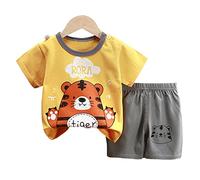 Fansu Pijamas Enteros de Manga Corta para Niños, Pijamas Dos Piezas Bebé Niño Niña Verano Algodón Juego de Pijama Camisetas y Pantalones Estampado Animal (Tigre,100cm(2-3 años))