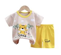 Fansu Pijamas Enteros de Manga Corta para Niños, Pijamas Dos Piezas Bebé Niño Niña Verano Algodón Juego de Pijama Camisetas y Pantalones Estampado Animal (Cocotier,100cm(2-3 años))