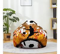 Fansu Puff, 3D Fútbol Imprime Puff con Asa, Salon Bean Bag para Adultos y Niños, Puf Sin Relleno, Puff Infantiles para Uso Interior y Exterior (90x110cm,Fútbol Flameado)