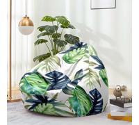 Fansu Puff, Puff Funda Hojas Tropicales en 3D Saco de Judías sin Relleno para Adultos y Niños, Salon Bean Bag Adecuado para Almacenar Ropa, Edredones, Peluches (Blanco Verde 1,80x90cm)