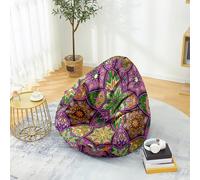 Fansu Puff, Puff Funda Impresión 3D de Mandala Saco de Judías sin Relleno para Adultos y Niños, Salon Bean Bag Adecuado para Almacenar Ropa, Edredones, Peluches (Morado,90x110cm)