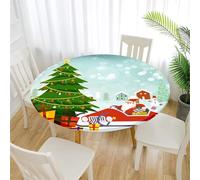 Fansu Redondo con Borde Elástico Ajustada, Impresión Navidad Roja Mantel Antimanchas Impermeable Mantel de Mesa Cubierta de Mesa para Comedor Cocina (Auto,Diámetro 90cm)