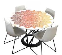 Fansu Redondo Mantel Antimanchas Impermeable, 3D Mandala Estampado Mantel de Mesa con Borde Elástico Ajustada Cubierta de Mesa para Picnic Comedor Cocina (Hojas Doradas Naranjas,Diámetro 140cm)
