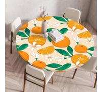 Fansu Redondo Mantel con Borde Elástico, Antimanchas Elástica Ajustada Cubierta de Mesa para Cocina Restaurante Jardín Decoración, Interiores y Exteriores (Flores Naranjas,Diámetro 100 cm)