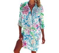 Fansu Robe Chemise de Plage Femme Ete Mi Longue, Cache-Maillot de Bain pour Femme Robe Chemise Grande Taille à Boutons pour Vêtement de Plage Été, Piscine (Hojas de Sauce,M)