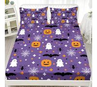 FANSU Sabana Bajera Halloween en 3D, Nuevo 2025 Sabana Bajera con 2 Fundas Almohada, Cómoda y Suave Cama Juego de Sabanas para Cama Individual o Doble (Halloween Morado 1,90x200cm)
