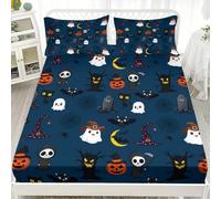 FANSU Sabana Bajera Halloween en 3D, Nuevo 2025 Sabana Bajera con 2 Fundas Almohada, Cómoda y Suave Cama Juego de Sabanas para Cama Individual o Doble (Halloween Azul Oscuro,200x220cm)