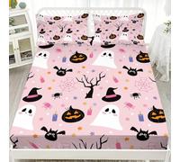 FANSU Sabana Bajera Halloween en 3D, Nuevo 2025 Sabana Bajera con 2 Fundas Almohada, Cómoda y Suave Cama Juego de Sabanas para Cama Individual o Doble (Halloween Rosa,120x200cm)