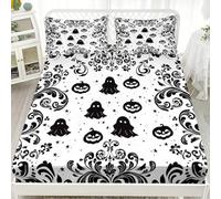 FANSU Sabana Bajera Halloween en 3D, Nuevo 2025 Sabana Bajera con 2 Fundas Almohada, Cómoda y Suave Cama Juego de Sabanas para Cama Individual o Doble (Fantasma Blanco Negro,140x200cm)