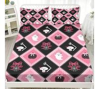 FANSU Sabana Bajera Halloween en 3D, Nuevo 2025 Sabana Bajera con 2 Fundas Almohada, Cómoda y Suave Cama Juego de Sabanas para Cama Individual o Doble (Cuadros Negros Rosas,180x200cm)