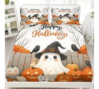 FANSU Sabana Bajera Halloween en 3D, Nuevo 2025 Sabana Bajera con 2 Fundas Almohada, Cómoda y Suave Cama Juego de Sabanas para Cama Individual o Doble (Calabaza Fantasma,198x203cm)