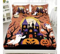 FANSU Sabana Bajera Halloween en 3D, Nuevo 2025 Sabana Bajera con 2 Fundas Almohada, Cómoda y Suave Cama Juego de Sabanas para Cama Individual o Doble (Negro-Morado-Naranja 3,198x203cm)
