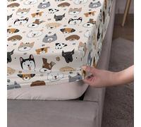 Fansu Sabana Bajera Microfibra, Grandes Sabana Bajera Ajustable Suave Cómoda y Transpirable, Individual & Doble Cama Juego de Sabanas para Colchón de 5-25 cm (120x200+30cm,Perro de Dibujos Animados)