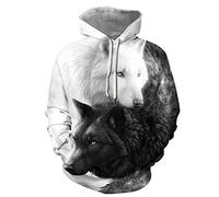 Fansu Sudaderas con Capucha 3D Estampado de Animales Modernos Hombre Mujer Hoodies con Bolsillos, Pareja Invierno Manga Larga Pullover Deportes Sweatshirt (Blanco Negro Lobo,L)