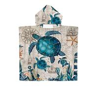 Fansu Toalla de Baño con Capucha para Niños, Toalla Playa Poncho Surf Microfibra Suave Bañera Toalla Absorbente Baño Pareo Piscina para Niñas Niños Infantiles (75 * 65cm,Tortugas de arrecife2)