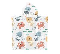 Fansu Toalla de Baño con Capucha para Niños, Toalla Playa Poncho Surf Microfibra Suave Bañera Toalla Absorbente Baño Pareo Piscina para Niñas Niños Infantiles (75 * 65cm,Cangrejo Medusa)