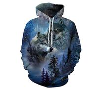 Fansu Unisex Creativo Animal 3D Impreso Hoodies Hombre Mujer Sudaderas con Capucha con Bolsillos,Moda Invierno Manga Larga Pullover Deportes Sweatshirt (M,Lobo Bosque)