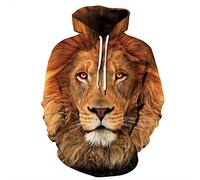 Fansu Unisex Sudaderas con Capucha 3D Creativo Moda León Tigre Impreso Hoodies con Bolsillos,Hombre Mujer Casual Manga Larga Pullover Deportes Sweatshirt (S/M,León Amarillo)