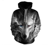 Fansu Unisex Sudaderas con Capucha 3D Lobo Creativo Moda Impreso Hoodies con Bolsillos,Hombre Mujer Casual Manga Larga Pullover Deportes Sweatshirt (L/XL,Lobo Gris)