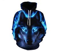 Fansu Unisex Sudaderas con Capucha 3D Lobo Creativo Moda Impreso Hoodies con Bolsillos,Hombre Mujer Casual Manga Larga Pullover Deportes Sweatshirt (S/M,Llama Azul)