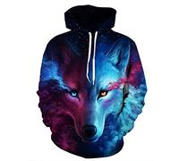 Fansu Unisex Sudaderas con Capucha 3D Lobo Creativo Moda Impreso Hoodies con Bolsillos,Hombre Mujer Casual Manga Larga Pullover Deportes Sweatshirt (S/M,Lobo Estrella)