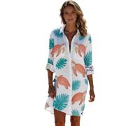 Fansu Vestido Camisero Playa Largo Manga Larga Mujercon Botones (Tortue Rouge,4XL)