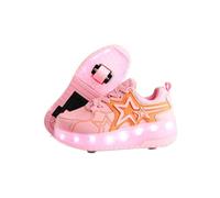 Fansu Zapatillas con 2 Ruedas Niña, Zapatos Patines con Ruedas Luces LED Coloridos Parpadeante 2 en 1, Niño Carga con USB Calzado de Skateboarding al Aire Libre 31-40 EU (Estrellas Rosas,37)