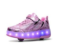 Fansu Zapatillas con 2 Ruedas Niña, Zapatos Patines con Ruedas Luces LED Coloridos Parpadeante 2 en 1, Niño Carga con USB Calzado de Skateboarding al Aire Libre 29-40 EU (Rosa soñador,32)