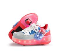 Fansu Zapatillas con 2 Ruedas Niña, Zapatos Patines con Ruedas Luces LED Coloridos Parpadeante 2 en 1, Niño Carga con USB Calzado de Skateboarding al Aire Libre 31-40 EU (Estrellas Rojas,38)