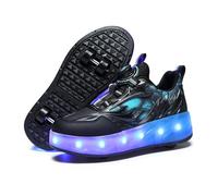 Fansu Zapatillas con Ruedas y Luces LED para Niña Niño, 2 en 1 Zapatos con Ruedas y Luces USB Calzado Zapatillas de Patines al Aire Libre Retráctil Talla 30-40 (S883 Negro,35)