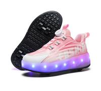 Fansu Zapatillas con Ruedas y Luces LED para Niña Niño, 2 en 1 Zapatos con Ruedas y Luces USB Calzado Zapatillas de Patines al Aire Libre Retráctil Talla 30-40 (S881 Rosa,35)