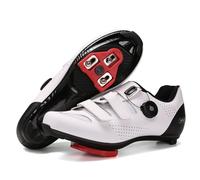 Fansu Zapatillas de Ciclismo para Hombre Mujer, Bicicleta de Carretera con Gancho y Bucle & Cordones Giratorios, Exterior Zapatillas de Bicicleta Compatibles SPD & SPD-SL (Blanco,36)