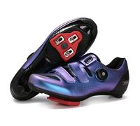 Fansu Zapatillas de Ciclismo para Hombre Mujer, Bicicleta de Carretera con Gancho y Bucle & Cordones Giratorios, Exterior Zapatillas de Bicicleta Compatibles SPD & SPD-SL (Azul,36)