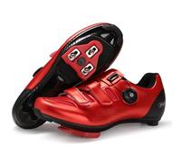 Fansu Zapatillas de Ciclismo para Hombre Mujer, Bicicleta de Carretera con Gancho y Bucle & Cordones Giratorios, Exterior Zapatillas de Bicicleta Compatibles SPD & SPD-SL (Rojo,46)