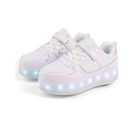 Fansu Zapatos con Ruedas y LED Luces para Niños y Niñas, Zapatillas con Ruedas con USB, Blanco Zapatillas de Skateboard con 4 Retráctil Wheels para Cumpleaños, Navidad